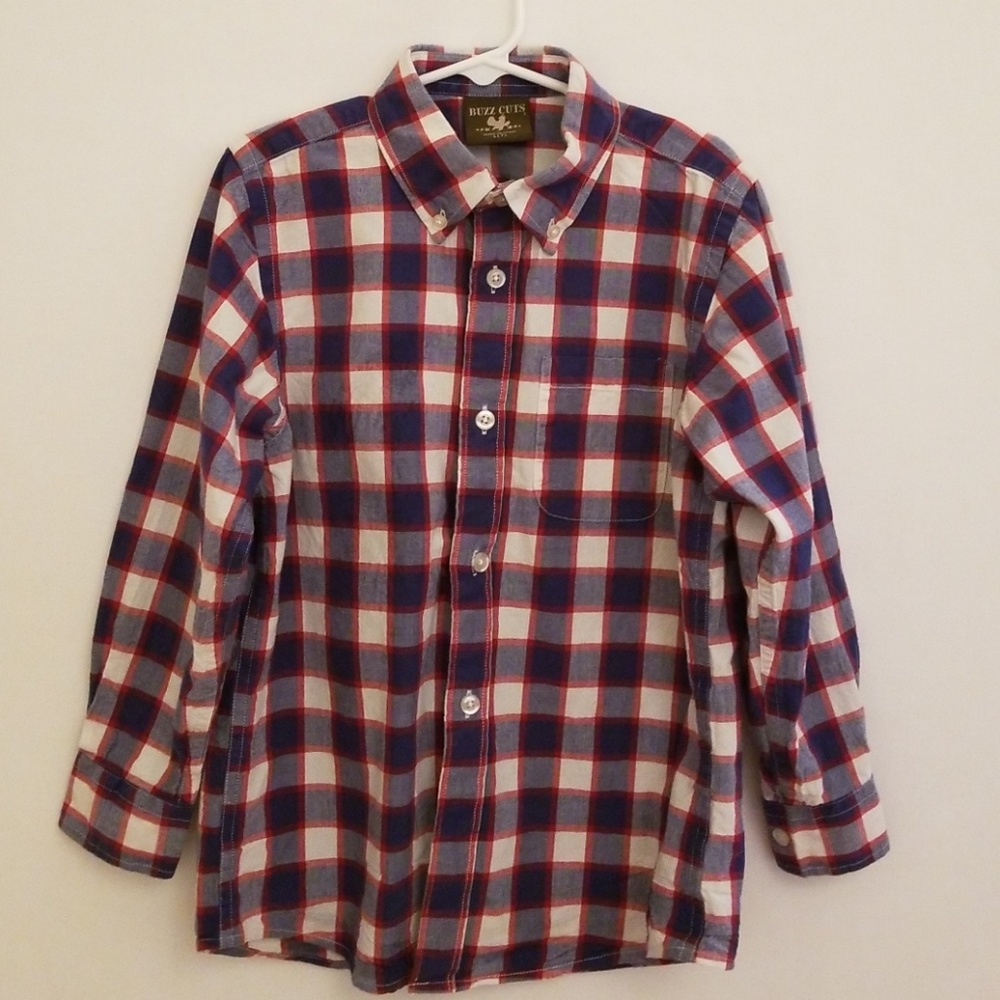 Buzz Cuts Boys' Front Button Down Plaid Shirt